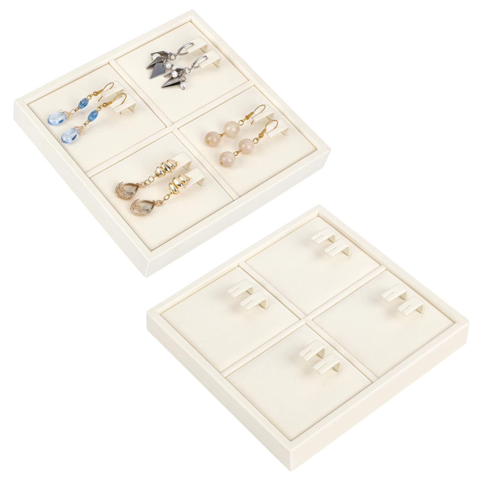 2 unidades de 4 compartimentos de microfibra organizador de pendientes, bandeja apilable para exhibición de joyas, cajón, organizador de pendientes, caja para mujeres, anillos, collares