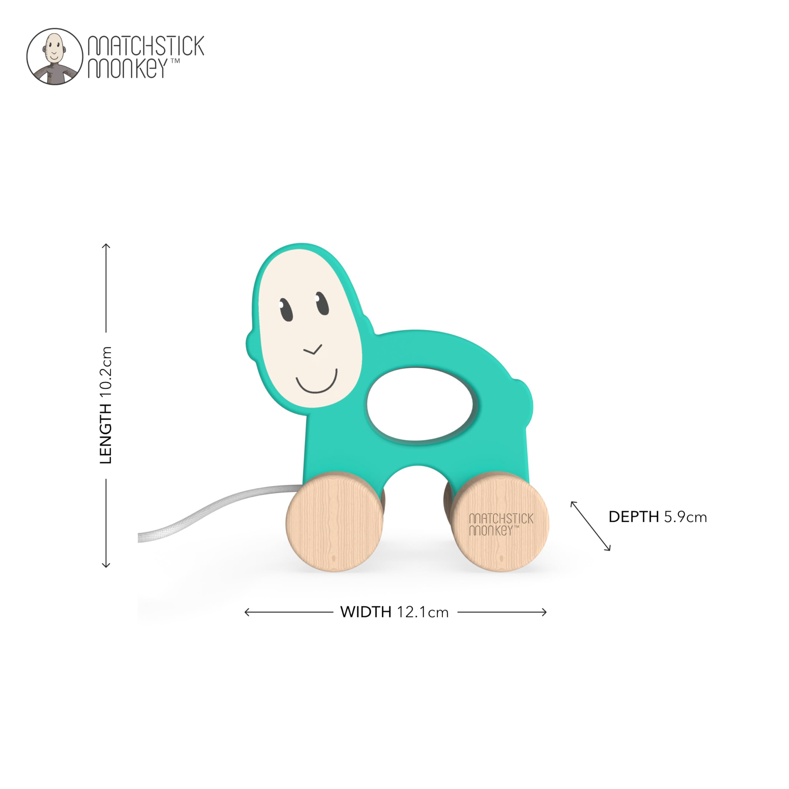 Matchstick Monkey, Playtime Wooden Pull Along Toy, Race or Push to Encourage Imaginative and Creative Play, Easy Grip, 12 Months Old+, Monkey - Image 3