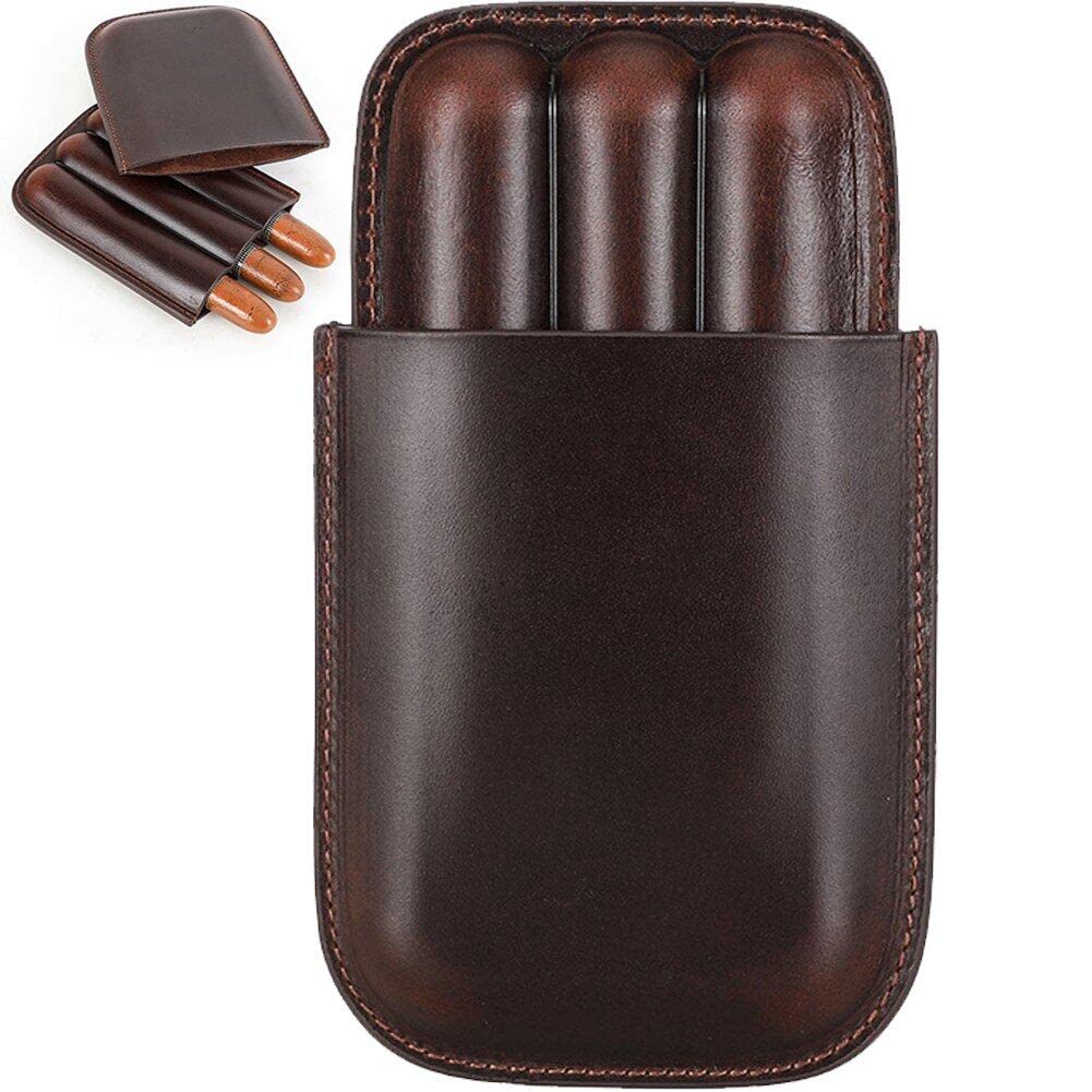 Cigare en cuir 3 tubes et étui de rangement portable pour humidor