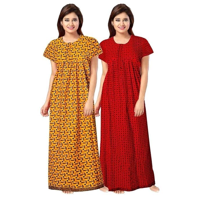 Image of Nighty for Women Cotton Printed Maxi Gown Ankle Length Nighty Night Dress Gown for Women Maxi - (Pack of 2)