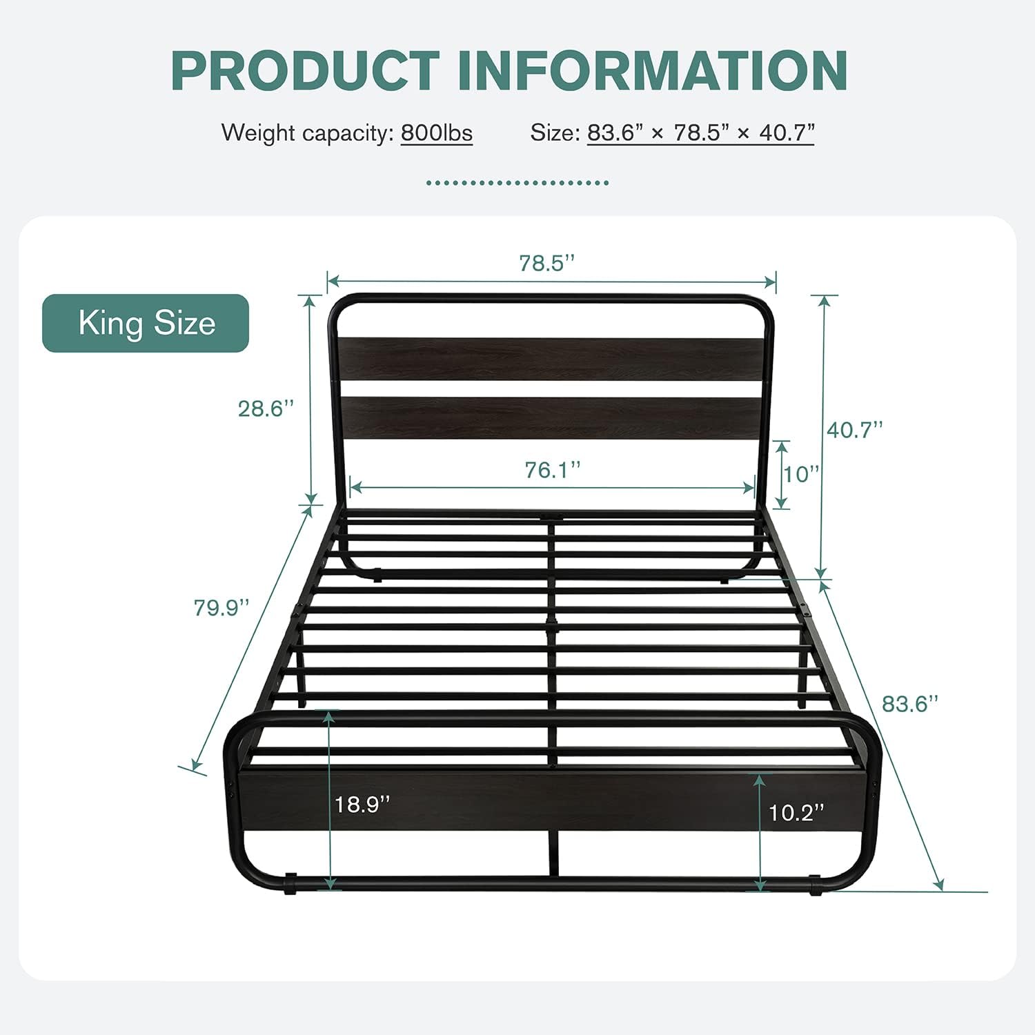 MUTICOR King Size Metal Bed Frame with Round/Curved Wooden Headboard and Footboard, Platform Bed Frame with Under Bed Storage, Strong Metal Slat Support, No Box Spring Needed, Modern, Black