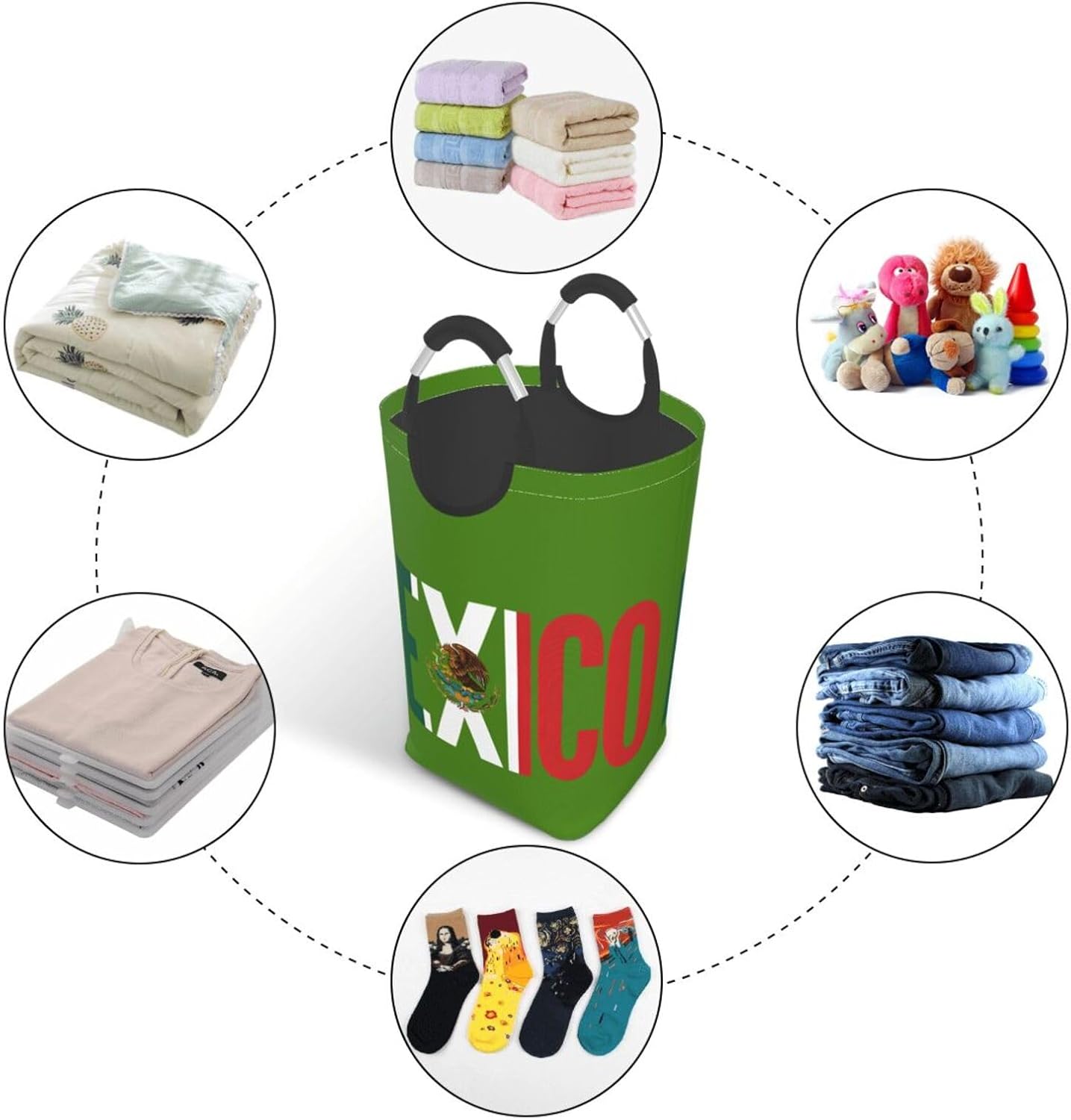 Foldable Square Laundry Storage Bag 50l - Waterproof Oxford Cloth, Pe Base, Aluminum Handles, All-Over Print Mexican Pride