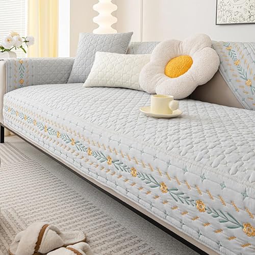 Miniatura 6 de vctops Funda acolchada de algodón para sofá, funda de sofá modular con bordado floral de granja antideslizante, protector de muebles para niños,