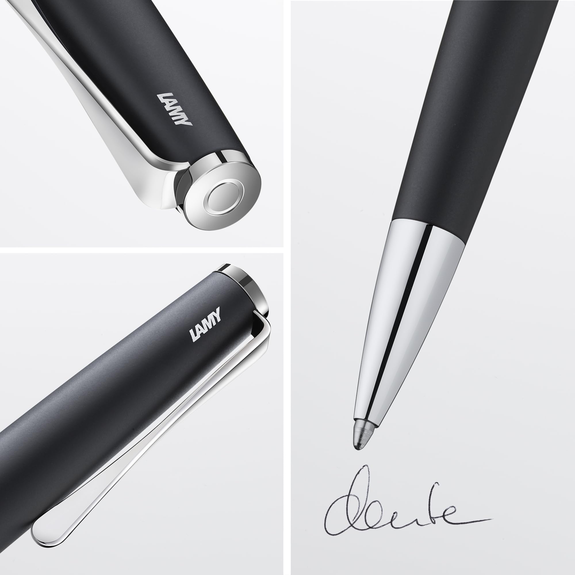 Lamy Studio Black Bolígrafo - Cuerpo Elegante De Acero Inoxidable - Con Clip Helicoidal - Recambio Gigante M 16 En Ancho De Trazo M En Negro Incl