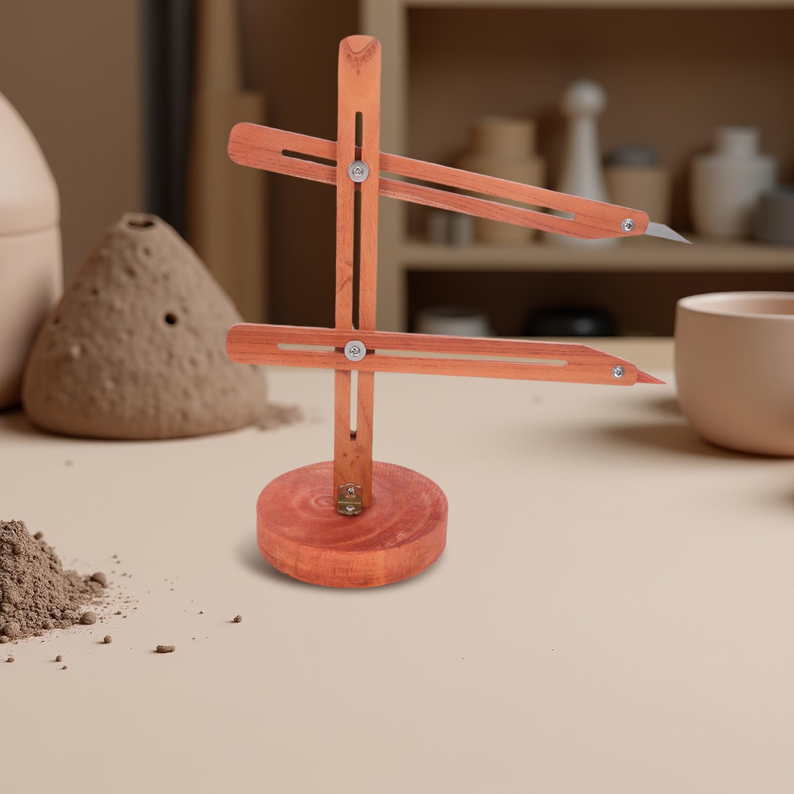 TEHAUX Herramientas de Medición para Artistas Profesionales y Principiantes Calibre de Torno de Alfarería Ajustable, Centrado y Posicionamiento Preciso para Cerámica de Madera