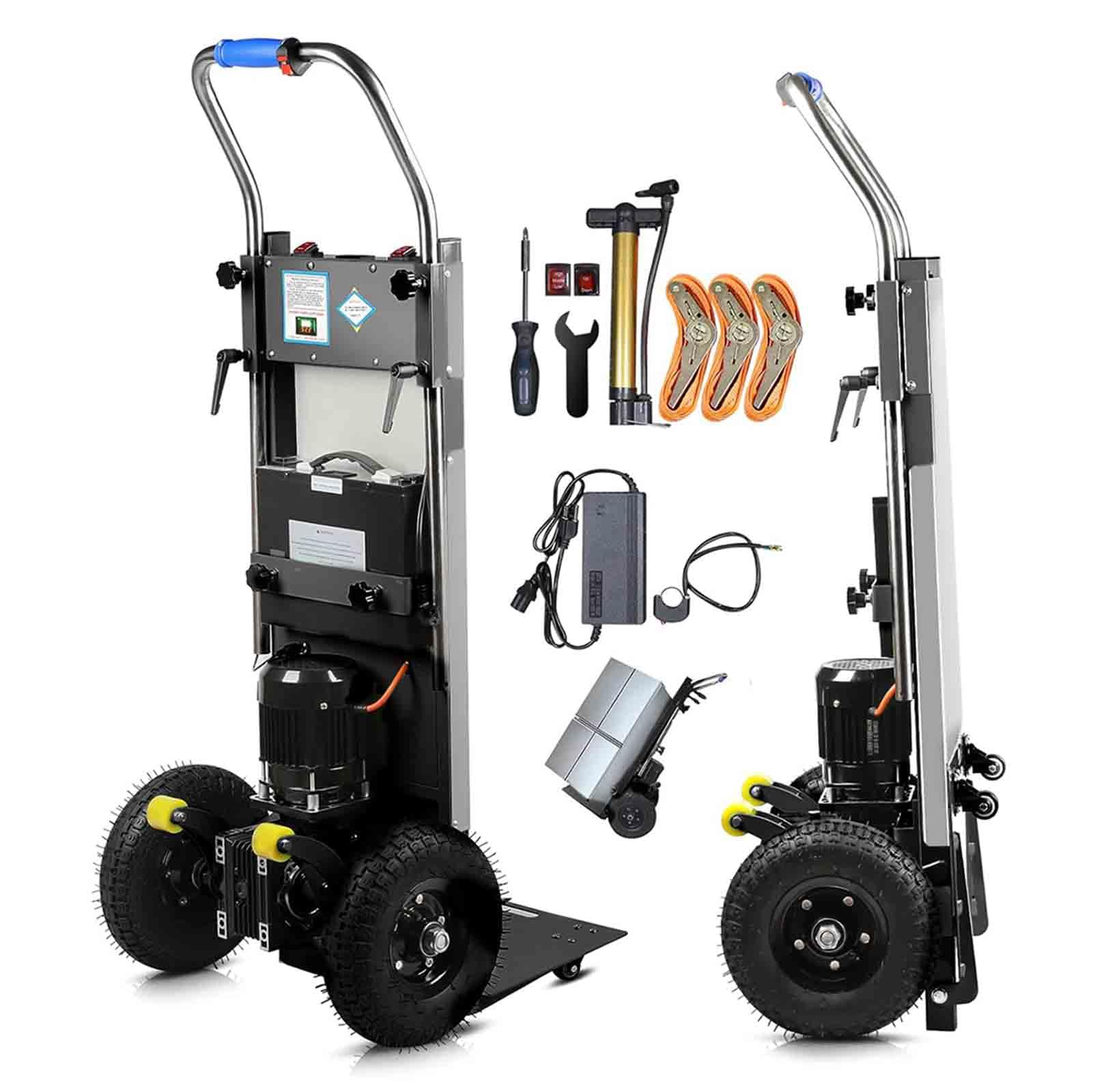 Carretilla De Mano EléCtrica, Carretilla para Subir Escaleras con Carga De 400 Kg, Pesado con Cuerda de Seguridad, Bomba de Aire, Motor Sin Escobillas De 1200 W,1200w Black