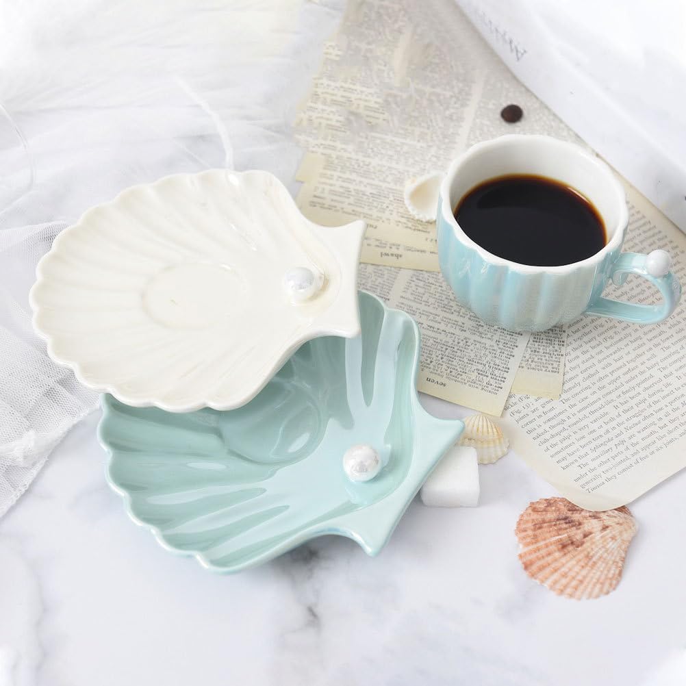 DOITOOL Kaffeebecher Mit Untertasse Aus Keramik Weiße Perlmutt Tasse Für Kaffee Und Tee 4 Zoll Espressotasse Mit Stabilem Design Für Haushalt Und Büro