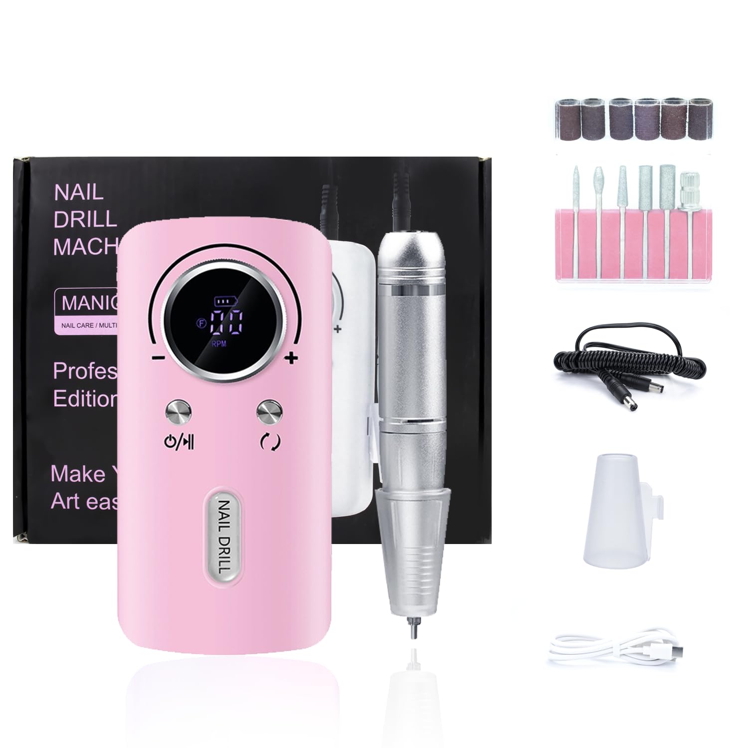 SUILU Electric Nail Drill File Professional,30000 RPM Portable Nail Drill Machine Kit Manicure Pedicure Tools Polishing Set with Nail Drill Bits