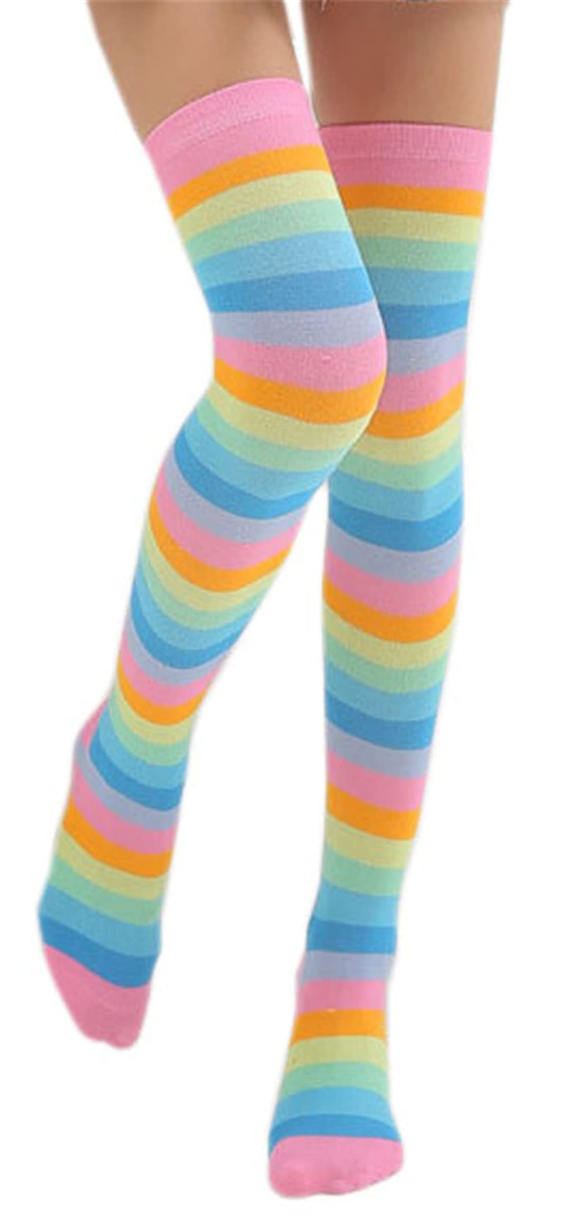 Awlsyj 6 Pair Rainbow Stripes Knee High Socks Long Thigh Socks Halloween Witch Cosplay Stocking Women Girls