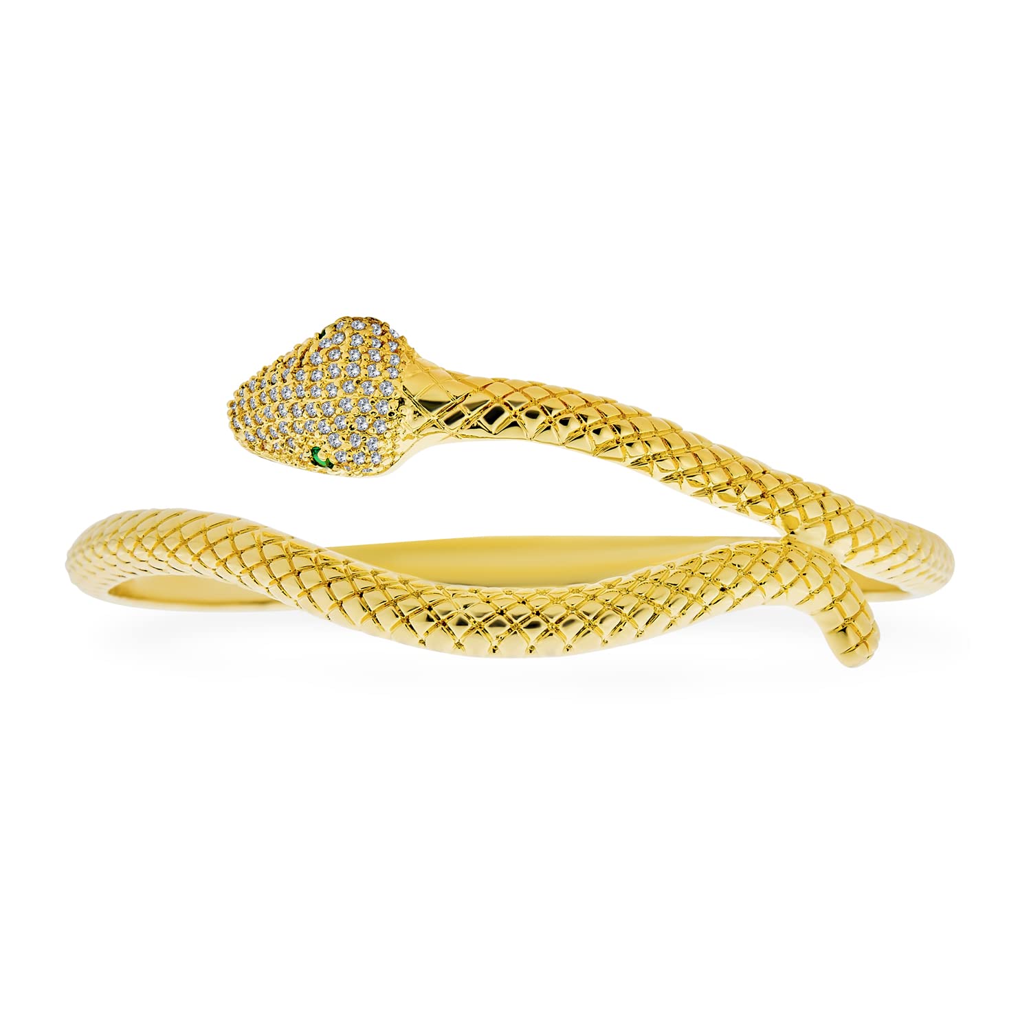 Nero Bianco Simulato Zaffiro Blu O Smeraldo Egiziano Serpente Stile Occhio Verde CZ Cubic Zirconia Bypass Avvolgente Dichiarazione Serpente Bracciale Bangle 18K Oro Giallo E Argento Placcato Ottone