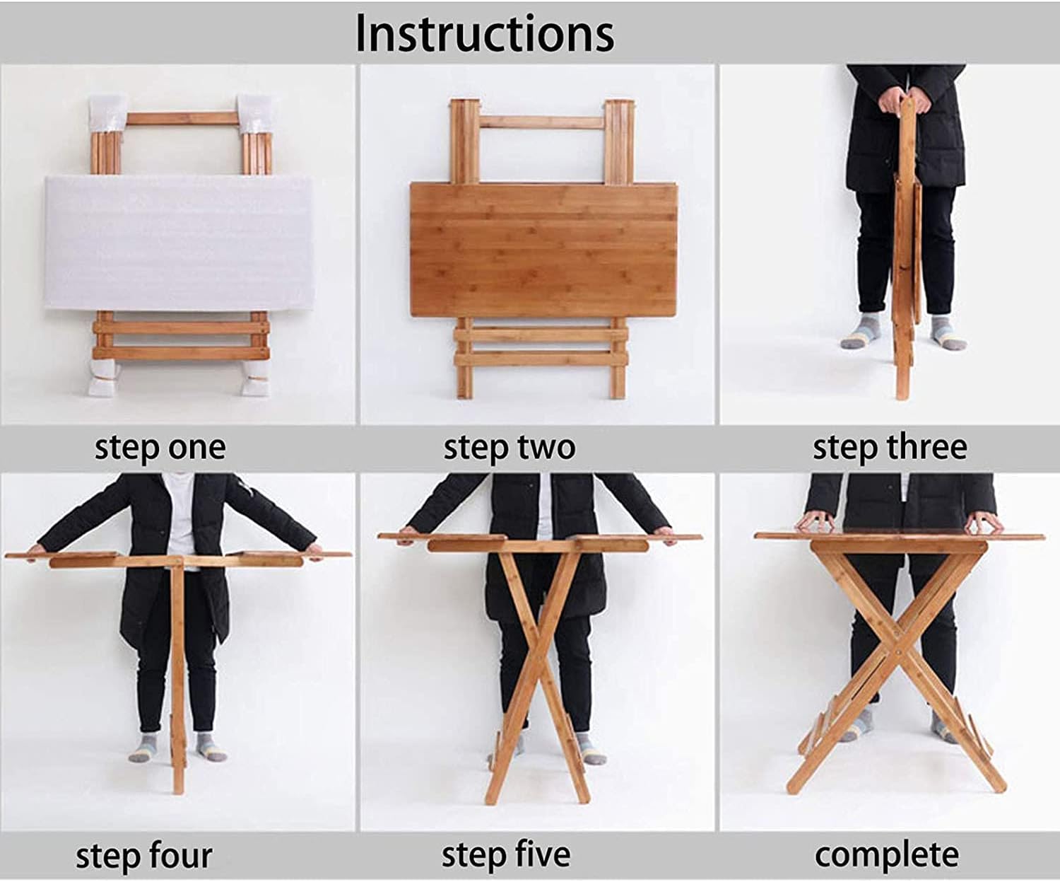 Folding Bamboo Camping Table Outdoor Square Folding Picnic Table Ideal for Outdoors and Indoors Backyard Front Porch and Garden (60cm)