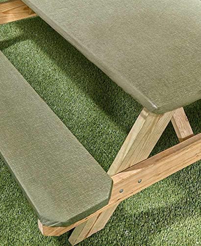 Miniatura 4 de Funda elástica para mesa de picnic con fundas de asiento, color verde oscuro, 3 piezas