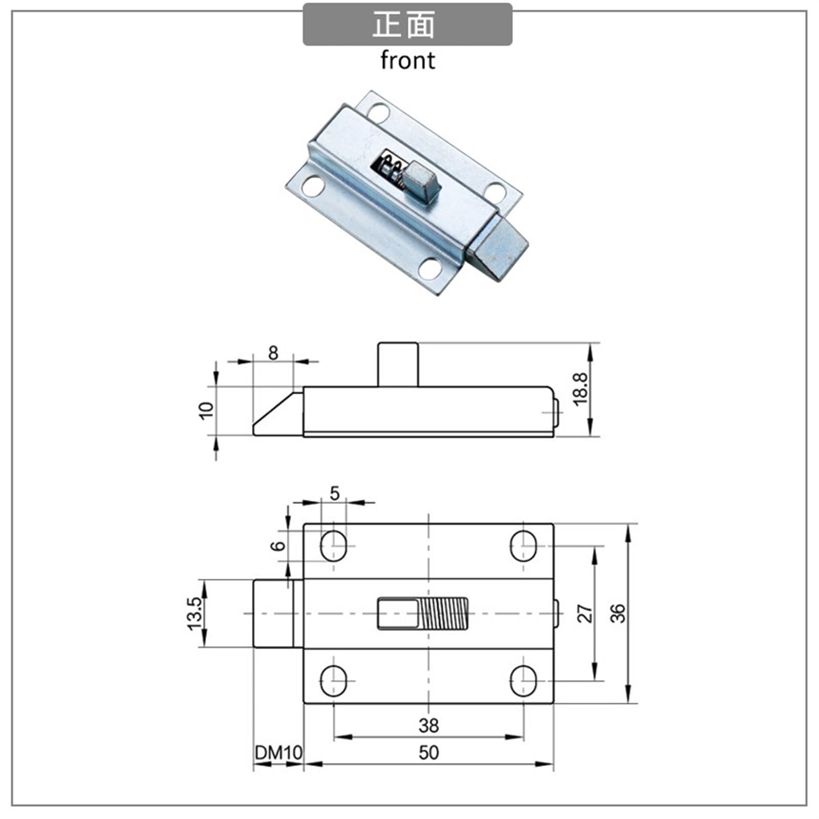 Direct Selling Iron Door Pins Door Bolts Door Buckles Indoor Spring Extension Pins Iron Hinges 1Pcs(Front)