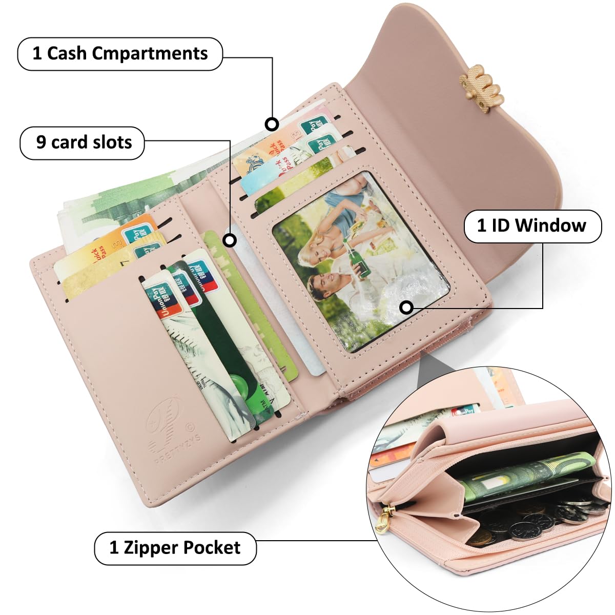 REETEE Geldbörse Klein Damen PU Leder Geldbeutel Damen Klein und im Kurzformat Portemonnaie Viele Fächer, Portmonee mit 10 Kartenfächer und Zipper Münzfach Brieftasche (Rosa)