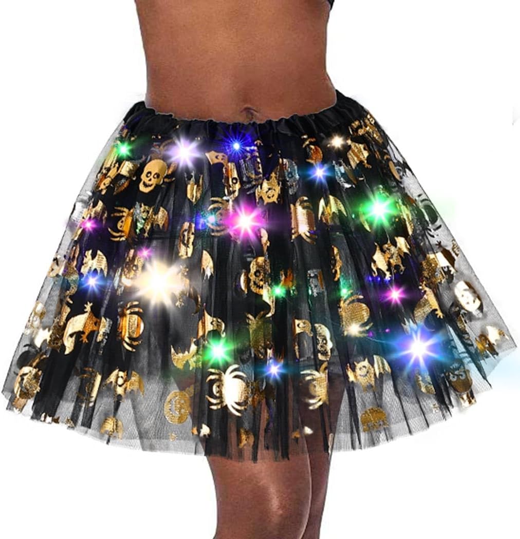 Light up Tutus for Women Halloween Ballet Skirt 4 Layered Adult Tulle Tutu Rave Costumes for Women Girls Teens