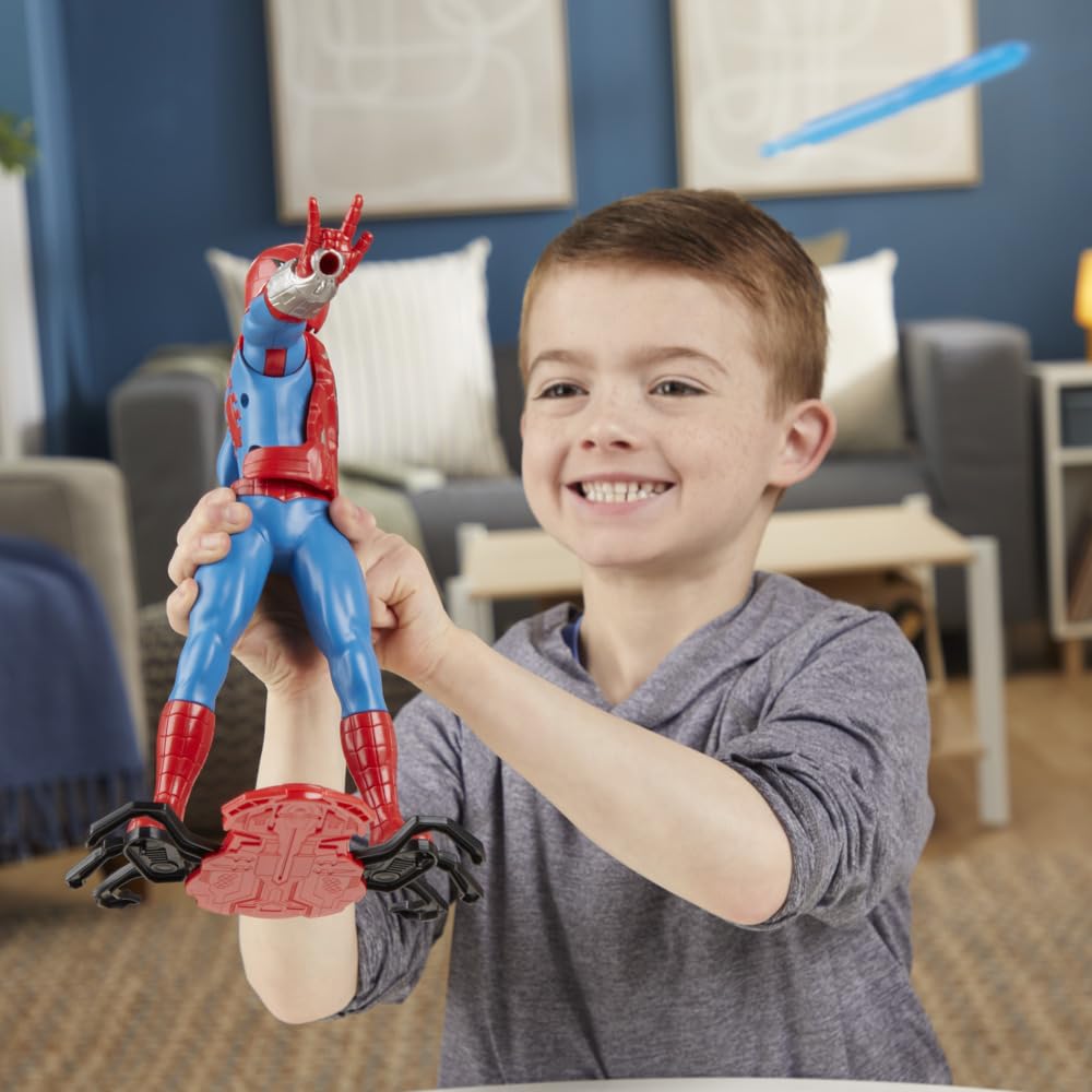 Marvel Spider-Man Thwip Blast Spider-Man figurka z akcesoriami, zabawka superbohatera w skali 11 cali dla dzieci w wieku od 4 lat