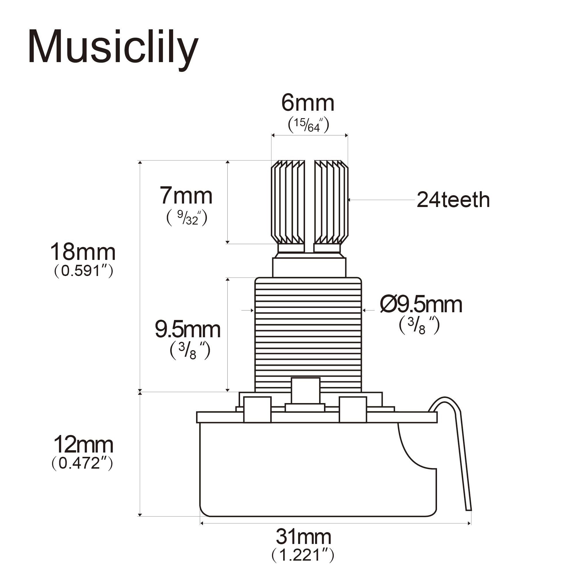 CTS Serie 450 B500K Split Shaft Potenziometro Linear Taper Fine 24-Splines Pot per Chitarra Elettrica Basso, 10% Tolleranza(Set di 4)