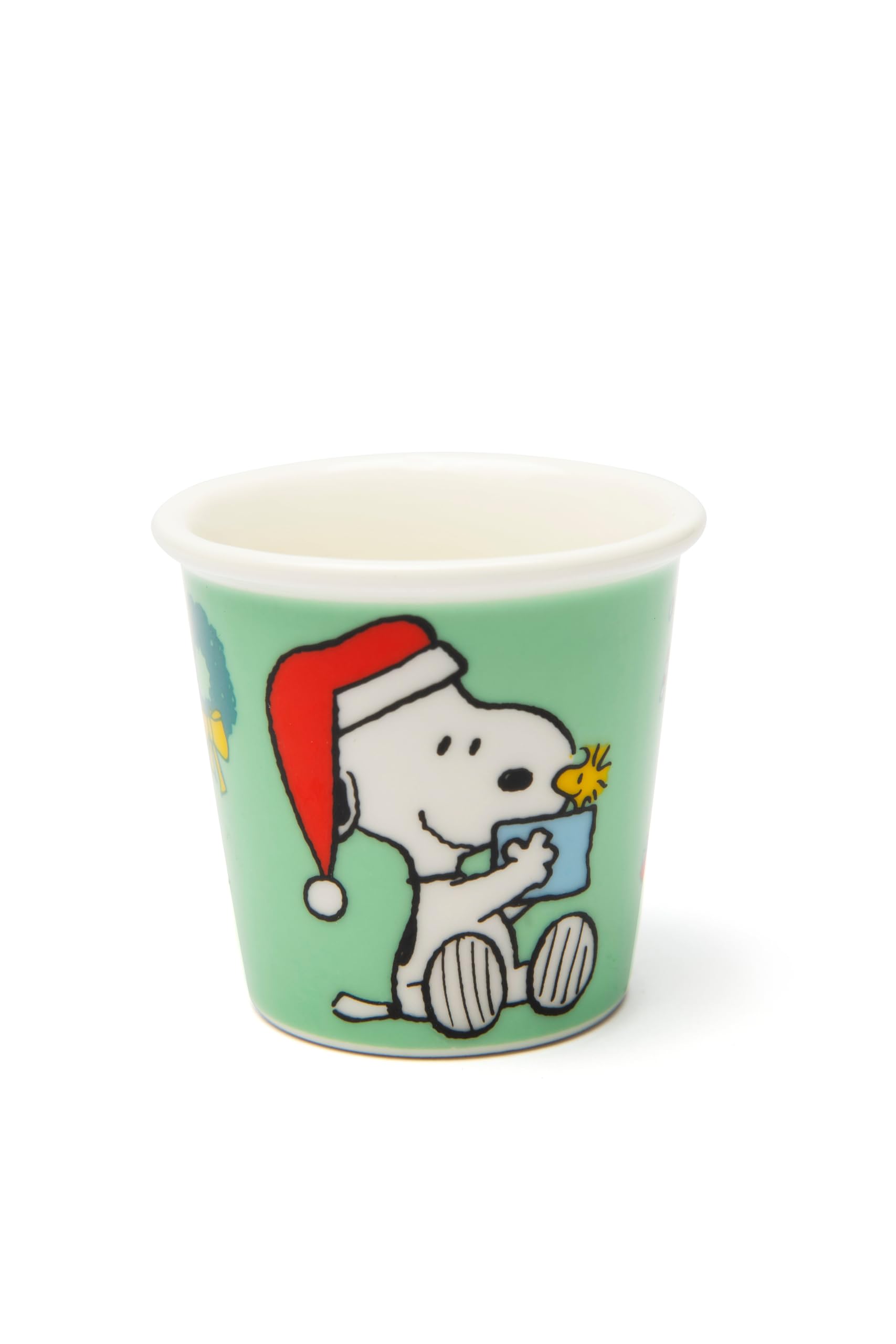 Excelsa Peanuts Shiny & Bright Set mit 6 Espresso-Bechern, Porzellan, Grün und Weiß, verziert mit Weihnachts-Snoopy, 6 x 6 x 6 cm, 90 ml