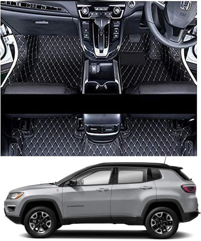 Image of MINANSH Foot Mats /Floor Mats Compatible with Nissan Kicks - 7D Luxury Leather Washable Car Floor Mat- (Black with Beige)