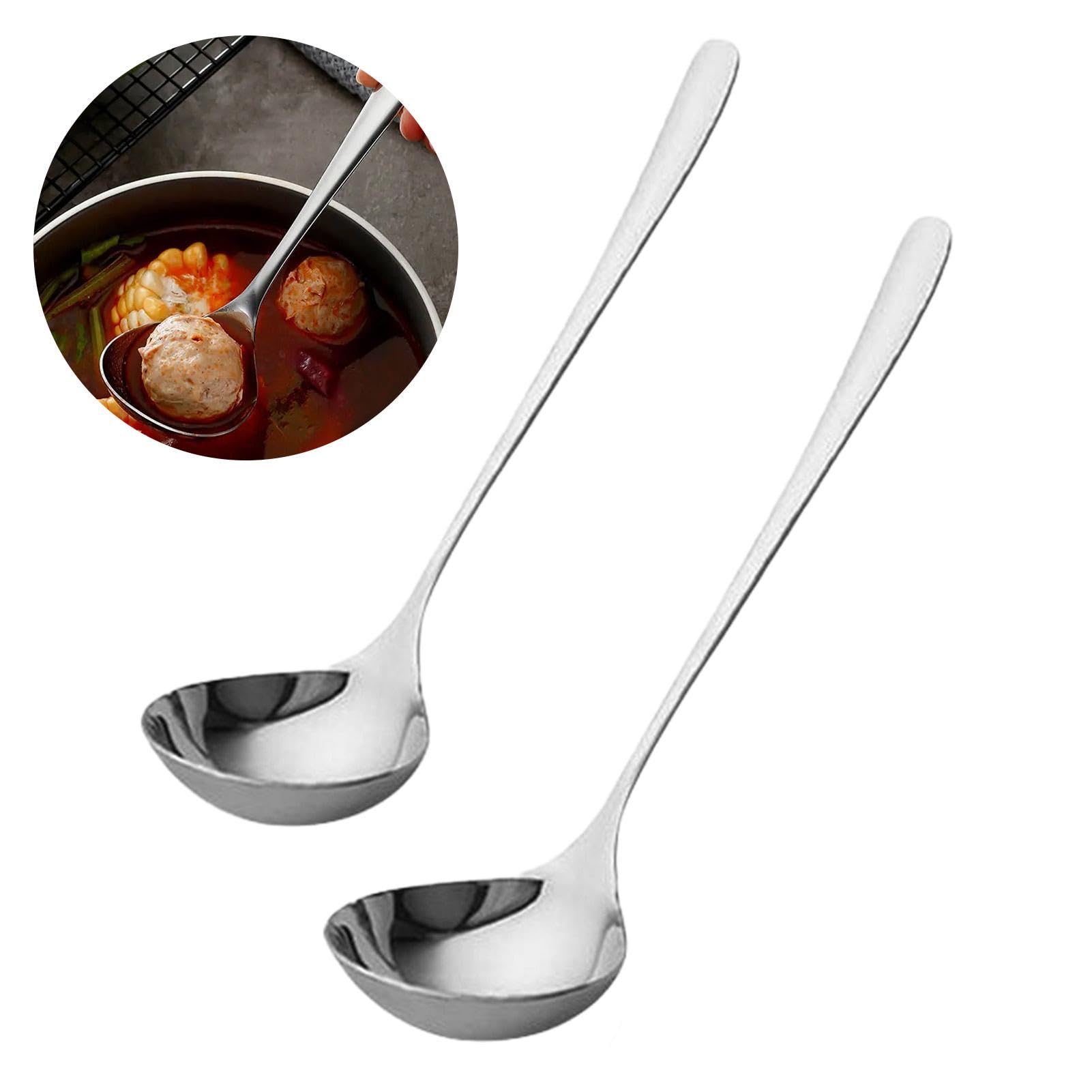Photo 1 of 2pcs Soup Serving Ladle Small Soup Spoon Stainless Steel Gravy Soup Spoon Kitchen Utensil Cooking Long Handle Soup Spoon(sliver)
