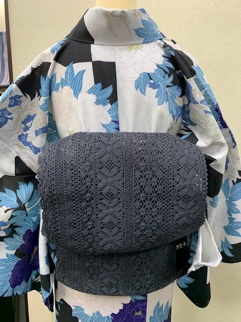 Amazon.co.jp: 限定 撫松庵おしゃれな夏帯 レースの八寸名古屋帯（墨  