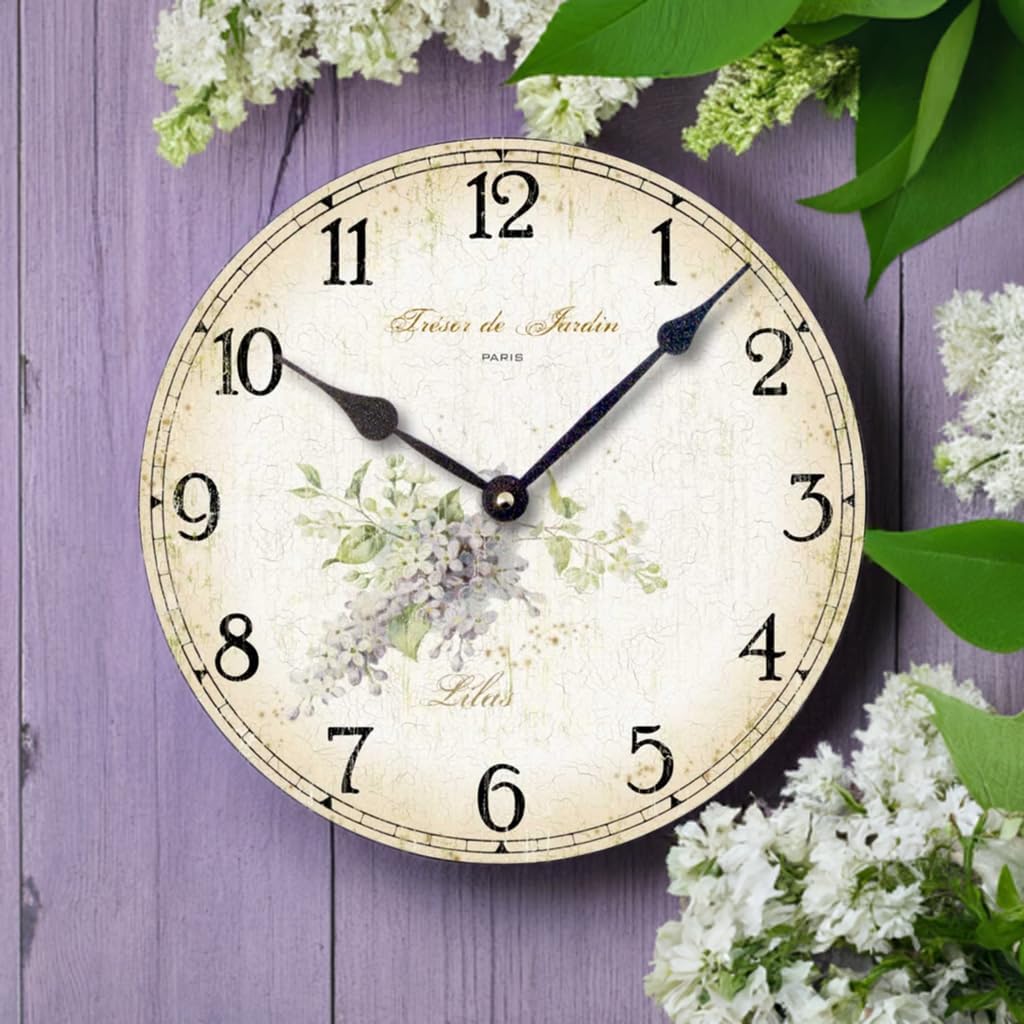 Item C2000 Vintage Shabby Chic Style 10.5 Inch Lilacs Clock