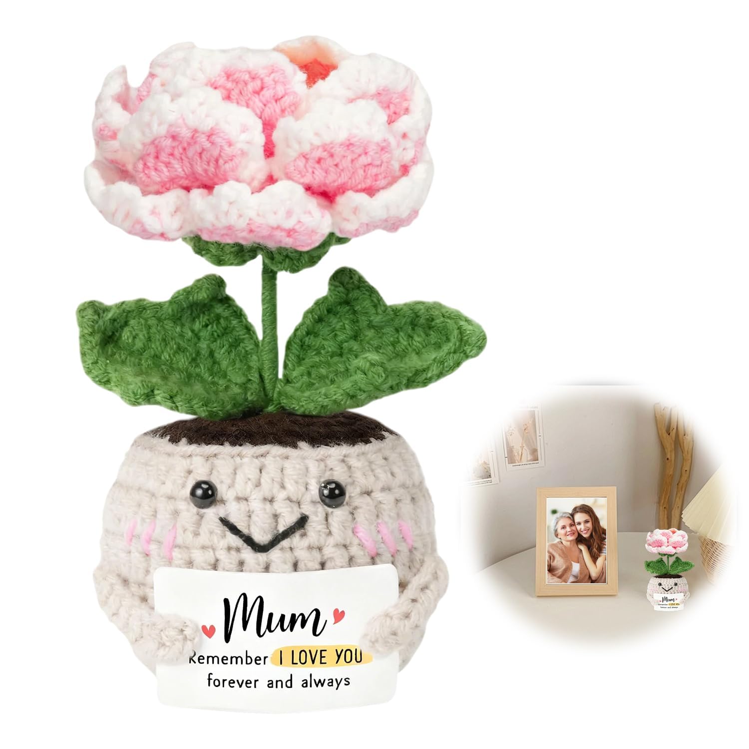 Xheanxu Handmade Crocheted Doll for Mums, Presents for Mums, Pink Decorative Flower, Gifts for Mum with Peony Design, Perfect Keepsake for Birthday, Mother's Day (Multicolor-A)