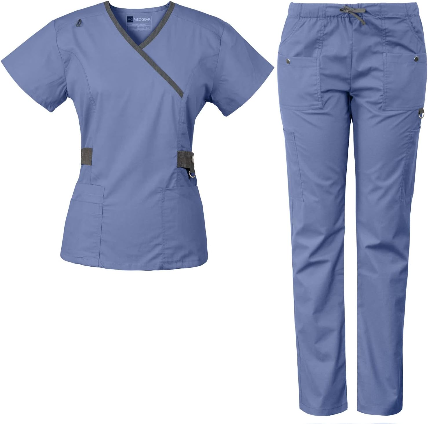 Medgear Luna Women's 4 way stretch Crossover Neckline Contrast Top Slim Leg Pant scrub Set