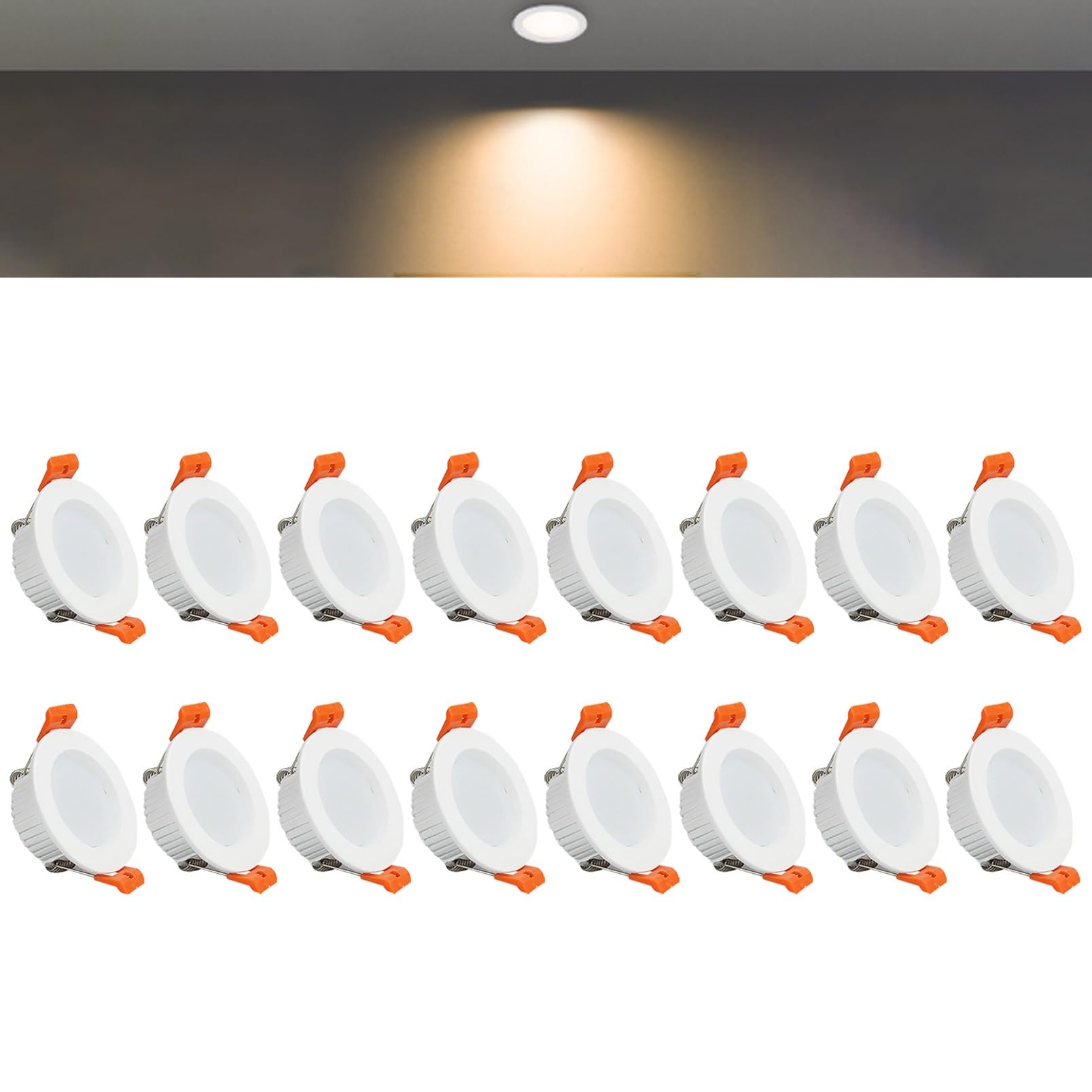 TTiiLoe 3W Round LED Recessed Ceiling Spotlights, 3000K Warm White Ultra Slim Panel Ceiling Light, Cut Φ50-55mm, AC110-240V Downlights for Hallway Stairwell Showroom, 16 Pack