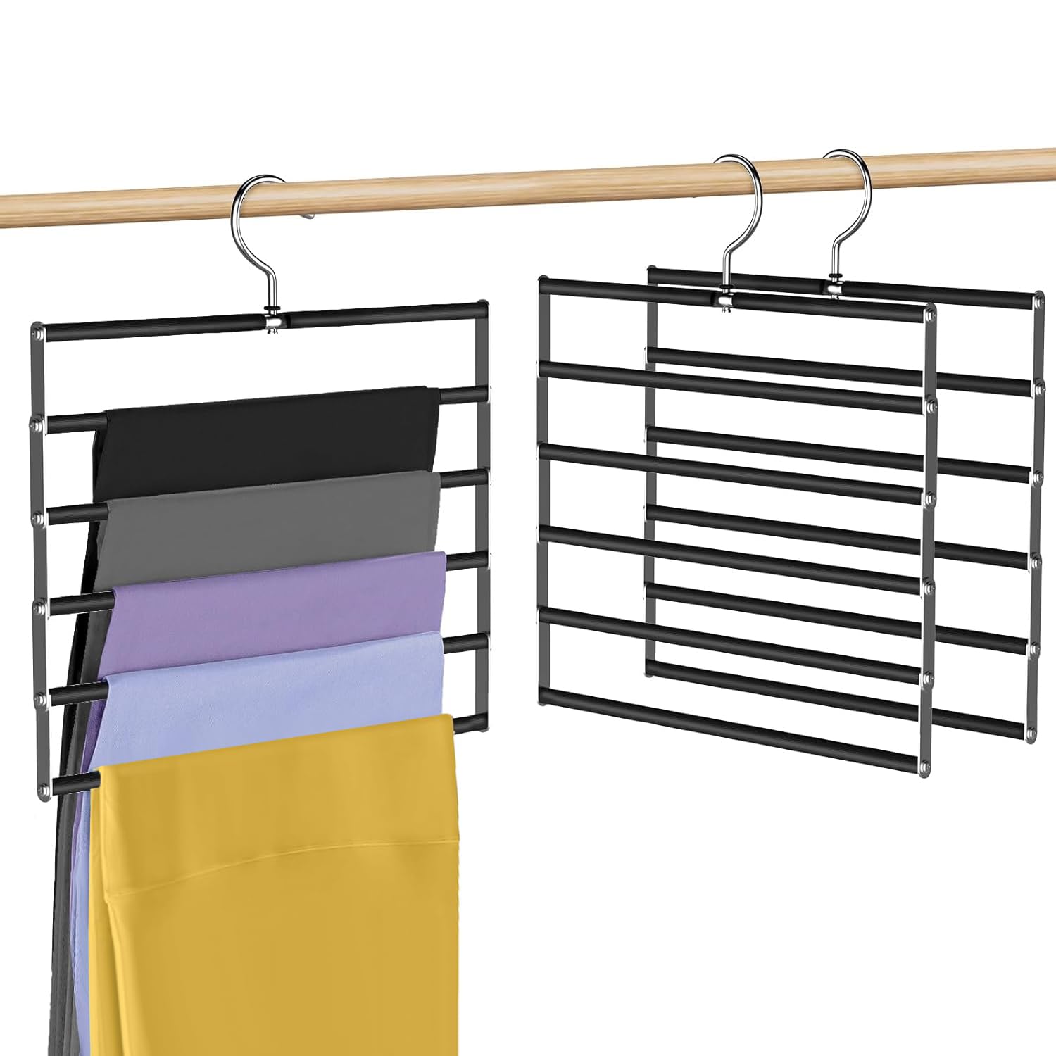 Angju Foldable Pants Hangers Space Saving,3 Pack Closet Organizers and Storage Clothes Hangers, Multiple Stainless Steel Legging Hangers Organization Metal Hangers for Pants Jeans Leggings Trouser Sla