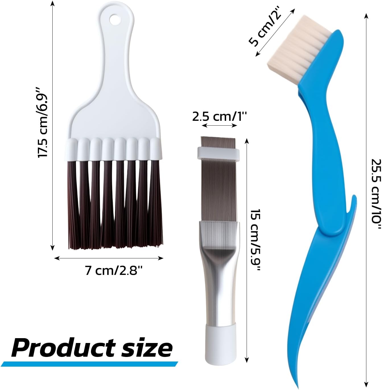 INCAUCA 3 Packs Air Conditioner Condenser Fin Comb, Fin Cleaning Brush, Coil Brush, AC Cleaning Kit, Refrigerator Brush Coil Cleaner Tool, Coil Cleaning Whisk Brush