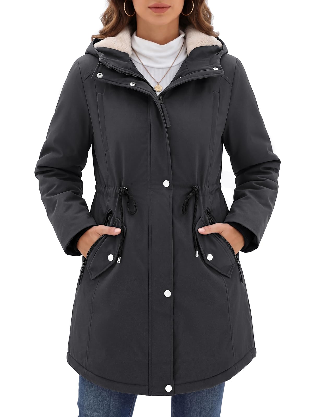 Vancavoo Parka Donna Invernale Lungo con Cappuccio e Corpo in Peluche