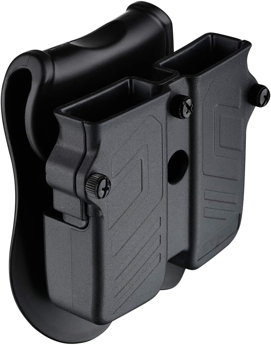 Double Magazine Holder, 9mm 10mm 40 45 Single & Double Stack Magazine Pouch, Universal Magazine Holster for Glock/Sig sauer/S&W/Beretta/Taurus/H&K/Springfield/CZ/Ruger/1911 Mags