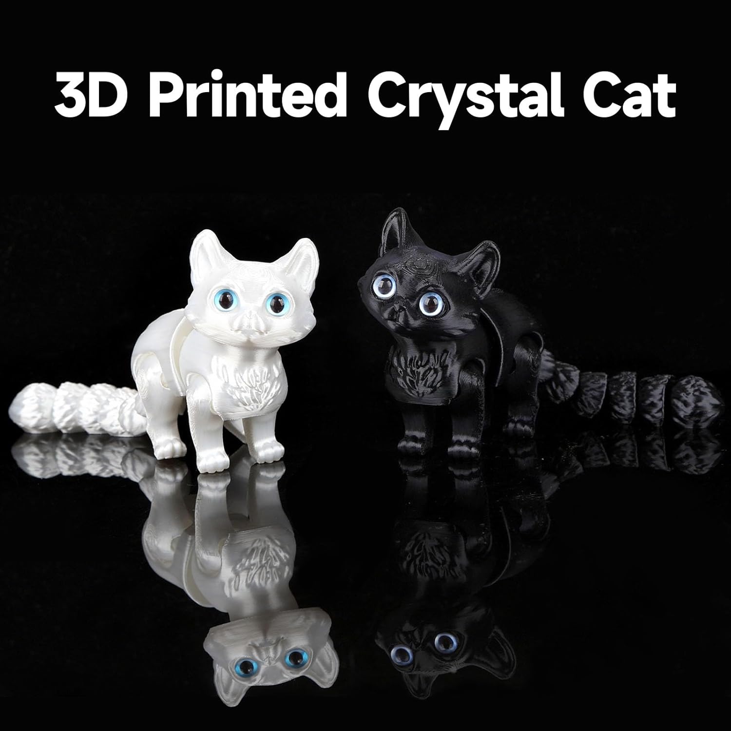 2Pack 3D Printed Cat,3D Print Animals,3D Printed Fidget Toys Flexible Joints Fidget Toys Black White