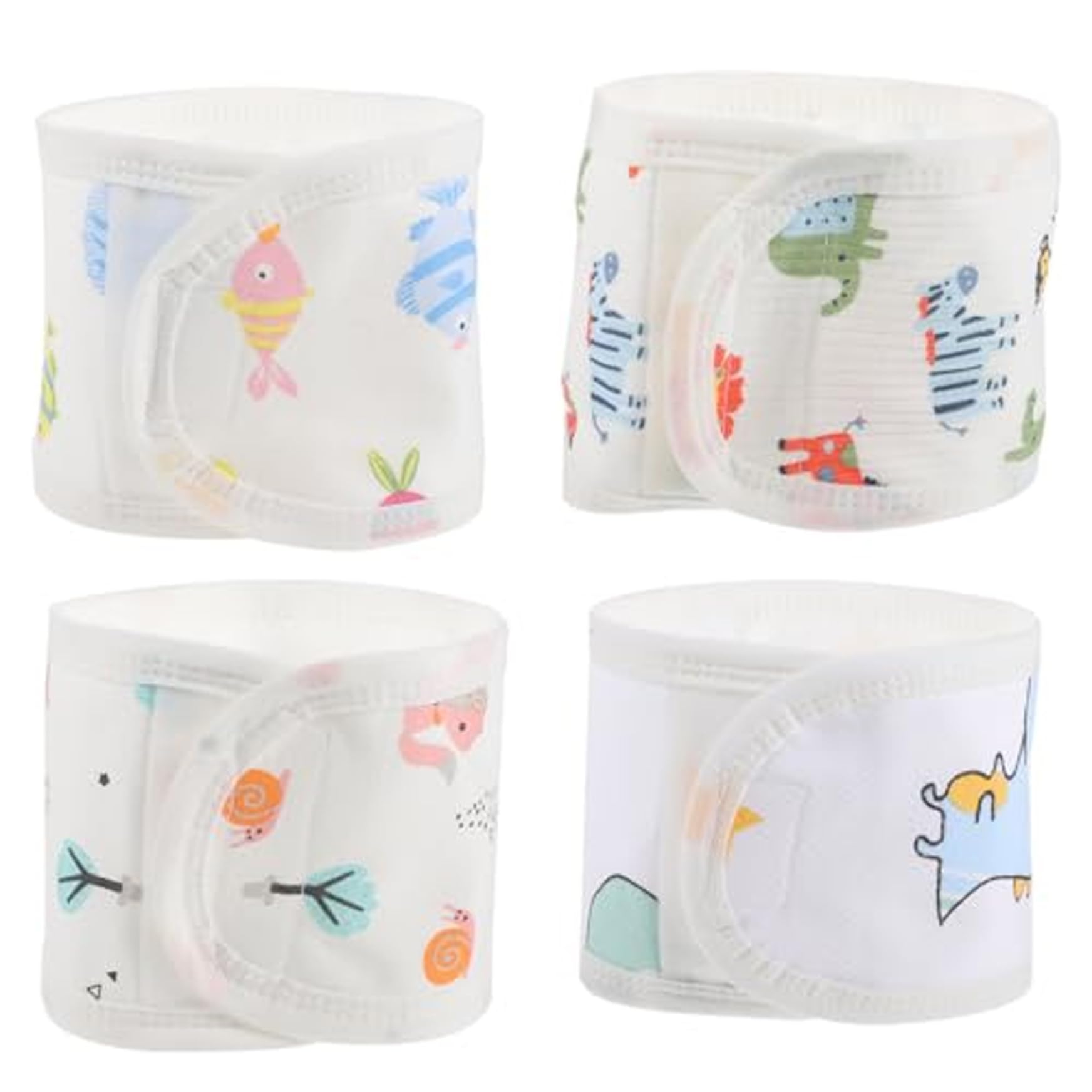 4pcs cubierta del cordón umbilical para el recién nacido 0-12 meses, banda de botón de algodón de algodón de dibujos animados con 4 estilos, banda de vientre para bebés regalos