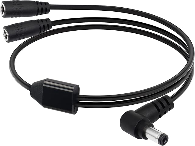 YACSEJAO DC Y Splitter Cable 90 Degrees 5.5 * 2.1mm DC Power Male to Dual Female DC 12V Power Supply Splitter for Security CCTV Parking Camera, LED Strip Light(2 Pack)
