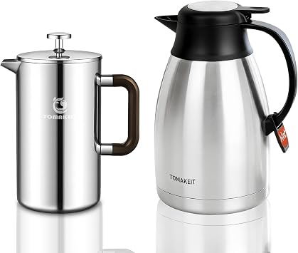 TOMAKEIT 2L/68 Oz Thermal Coffee Carafe &1L/34 Oz French Press Coffee Maker