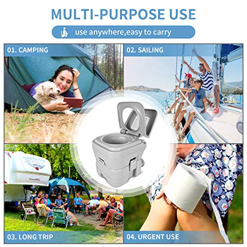 Image of YITAHOME Portable Toilet, Camping Toilet, Travel RV Toilet, 5.3 Gallon Detachable Waste Tank Portable Toilet for Camping, Hiking, Hunting, Boating, Gray