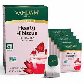 VAHDAM, Hibiscus Tea 100 Tea Bags| Caffeine Free, Non-GMO, Direct from Source, Eco-Friendly Individually Wrapped Tea Bags