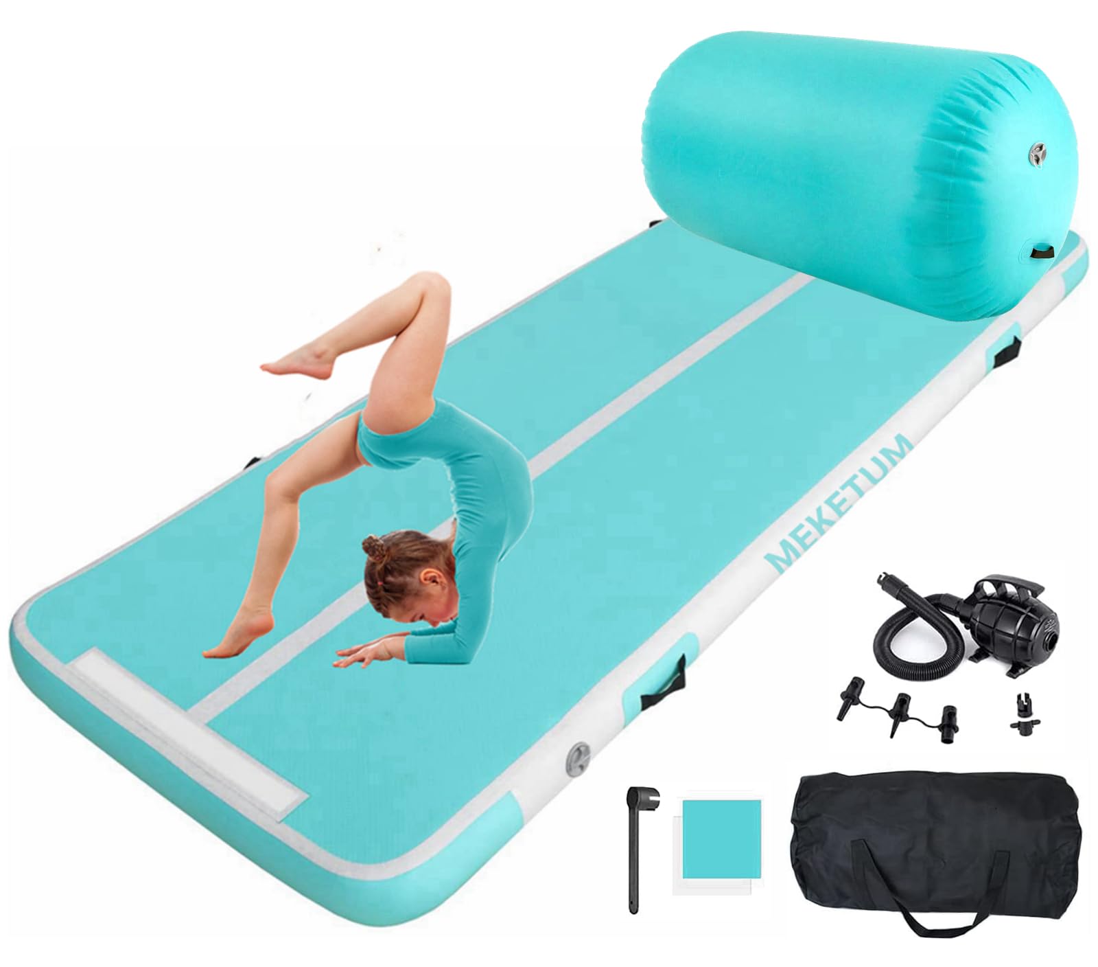 Air Track Tappetino Ginnastica Artistica 2 3 4 5 6 Metri 10/20CM Spessore Materasso Ginnastica da Casa/Yoga/Formazione/Cheerleading/Divertimento Acqua con Pompa (Verde Plus, 3M15)