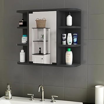 Bathroom Medicine Cabinet with Mirror Door, Modern Bath Mirror Cabinet Wall Mounted Storage Cabinet for Bathroom, Living Room, Laundry & Bedroom Black