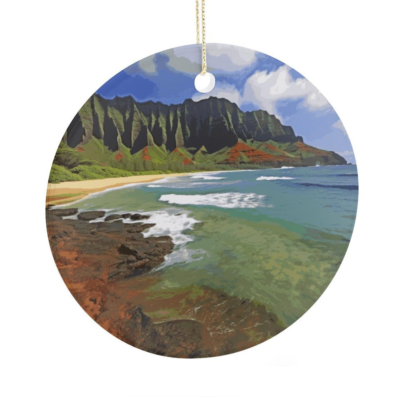 Kauai Hawaii Seashore Christmas Ornaments 2.9 Inch Round Ceramic Ornament Keepsake Thank You Gifts for Office, Room, Home - Holiday Present Ideas