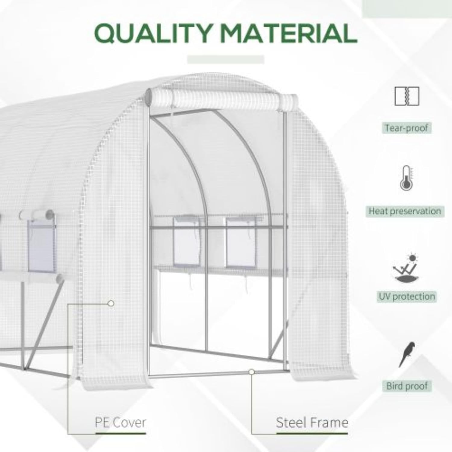 10' X 7' X 7' Walk-in Greenhouse, Growing Shed, Tunnel Greenhouse, Polyethylene PE Cover with Zippered Mesh Door and 6 Mesh Windows for Flowers, Vegetables, White