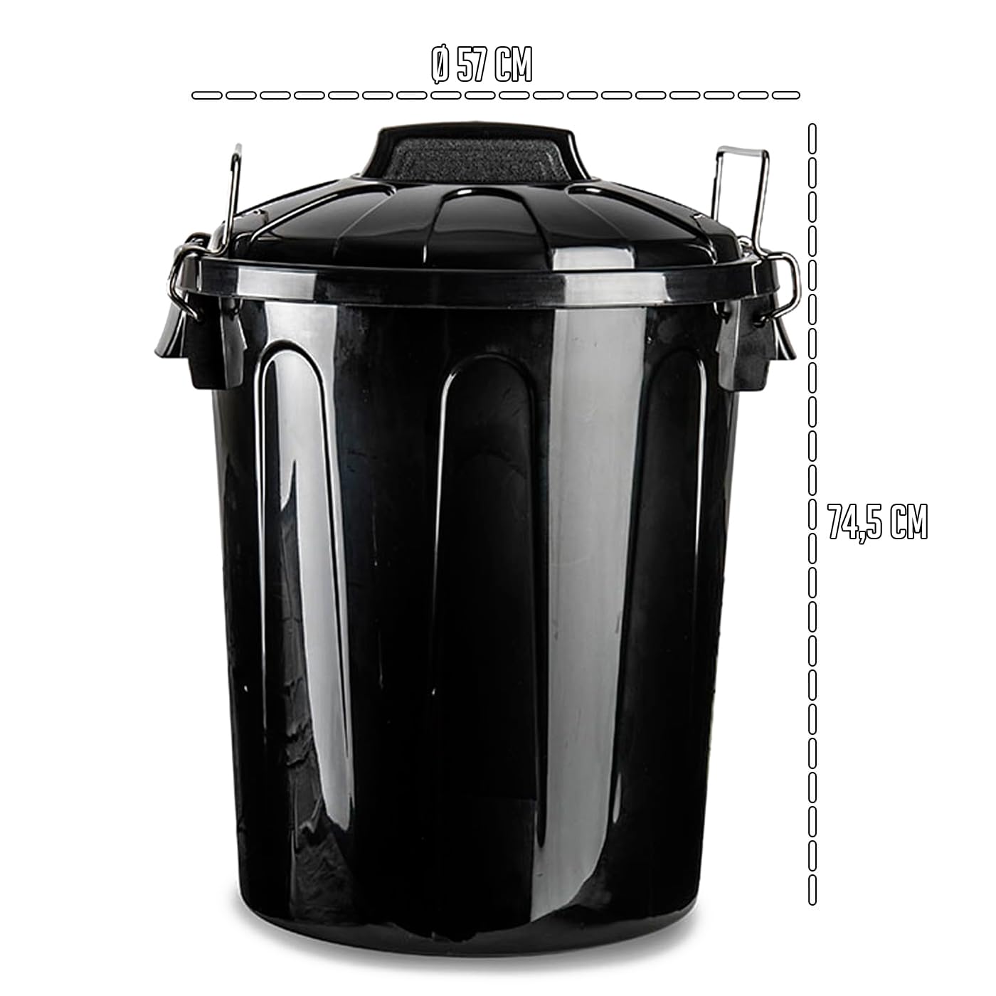 AC - Cubo de Basura con asa metálica 100 L - Cubo basura para exterior e interior - Cubo de almacenaje - Fabricado en plástico - Ideal para el hogar, trabajo, hostelería, etc - Color Negro