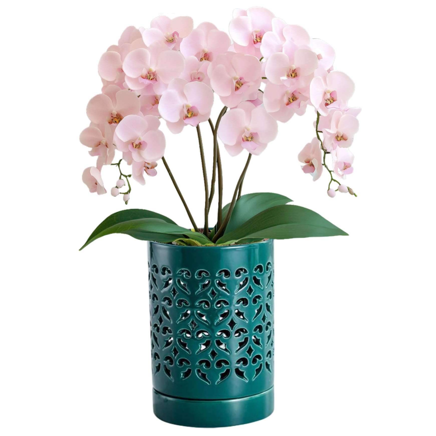 CNAFGBGG Orchid Pots with Holes 4 Inch Orchid Planter, Breathable Pots for Repotting Ceramic Plant Pot with Saucer for Promotes Air Circulation Plant Growth Green..