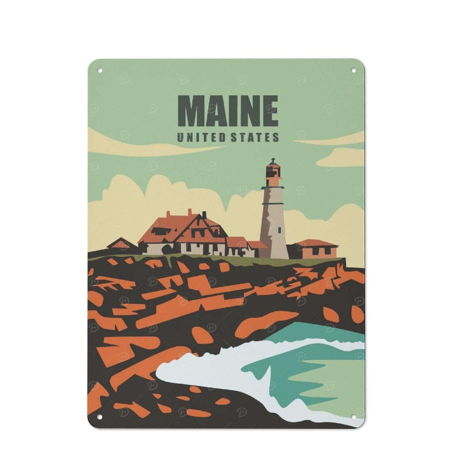 Junmoney Style-12 Metal Wall Sign 40X30cm Featuring Maine United States Travel For Pub Or Café, Housewarming Wall Decor For People Furnishing Pub And Café
