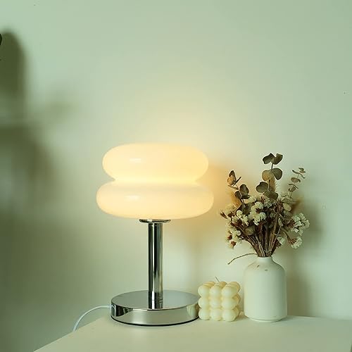 ASMSW Modern Small Table Lamp Dimmable Bedside Lamp 7W Cute Egg Tart Nightstand Lamp Table Light Fixture Simple Style Led Desk Lamp for Bedside Bedroom Living Room