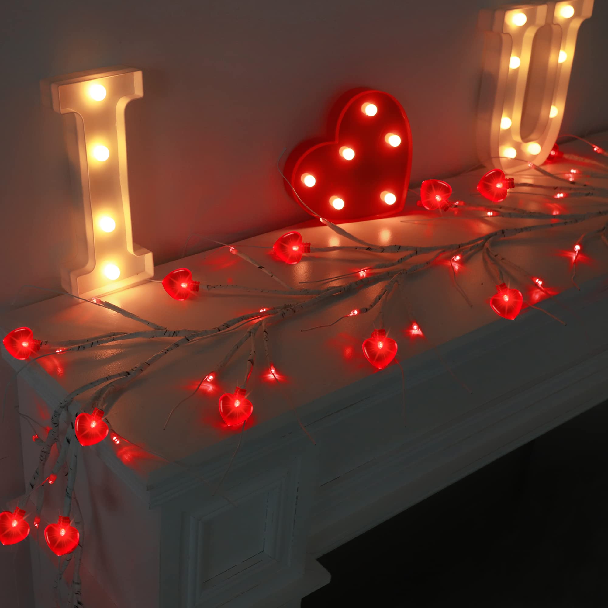 [Timer] Valentines Day Decor Willow Vine with Red Heart Lights, 5FT 45 LED Valentines Day Garland with Light Battery Operated 8 Modes Valentines Day Lights Romantic Decorations for Home Table Wall