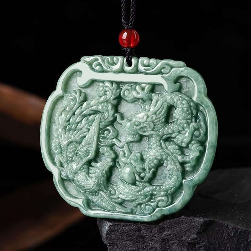Blue Water Jadeite Dragon and Phoenix Necklace, Dragon and Phoenix Brand Pendant Necklace for Couples, is an Eternal and Elegant Talisman of Happiness - Image 5