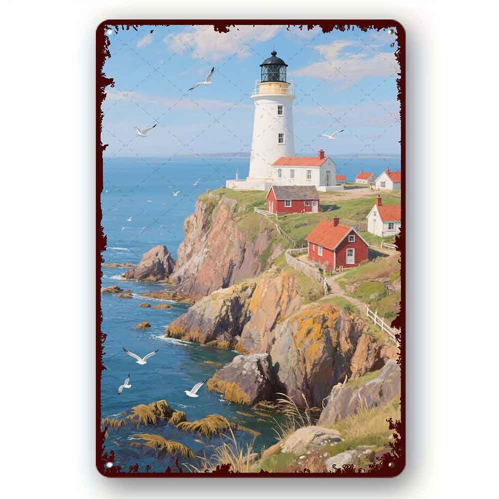 peiyeety Funny Retro Tin Sign Ocean Lighthouse Sunset Living Room, Kitchen, Farm Tin Sign Hanging Poster Decor Rustic Home Decor 8x12 Inch